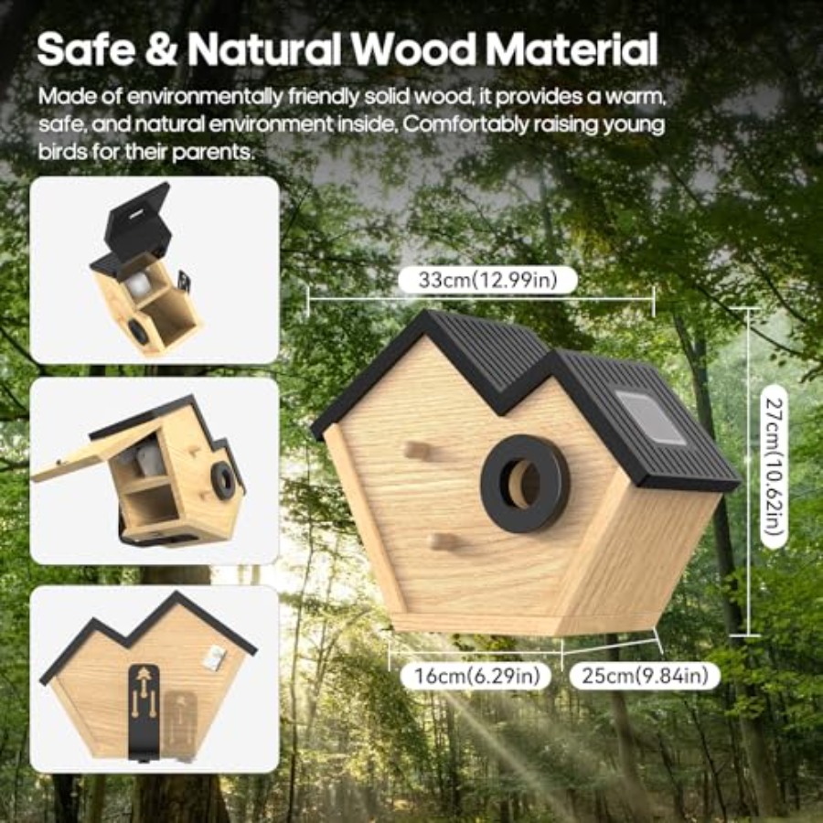 Wooden Bird House with Camera, - Smart Bird Feeder Camera review and price